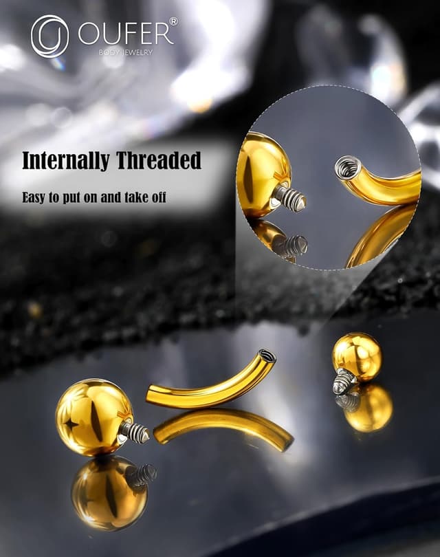 Detalle 2 de OUFER 14G Titane Navel doré 10–16 mm