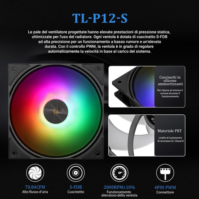 Thumbnail 5 de TR FW 240 Black ARGB Water Cooler per CPU con 2 ventole PWM e pompa 3000RPM, display LCD IPS