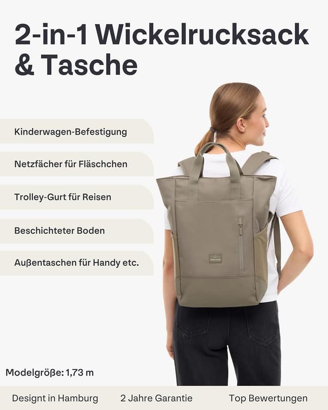 Detalle de Johnny Urban Wickelrucksack & Wickeltasche für Kinderwagen Blair – 16 Liter, wasserabweisend