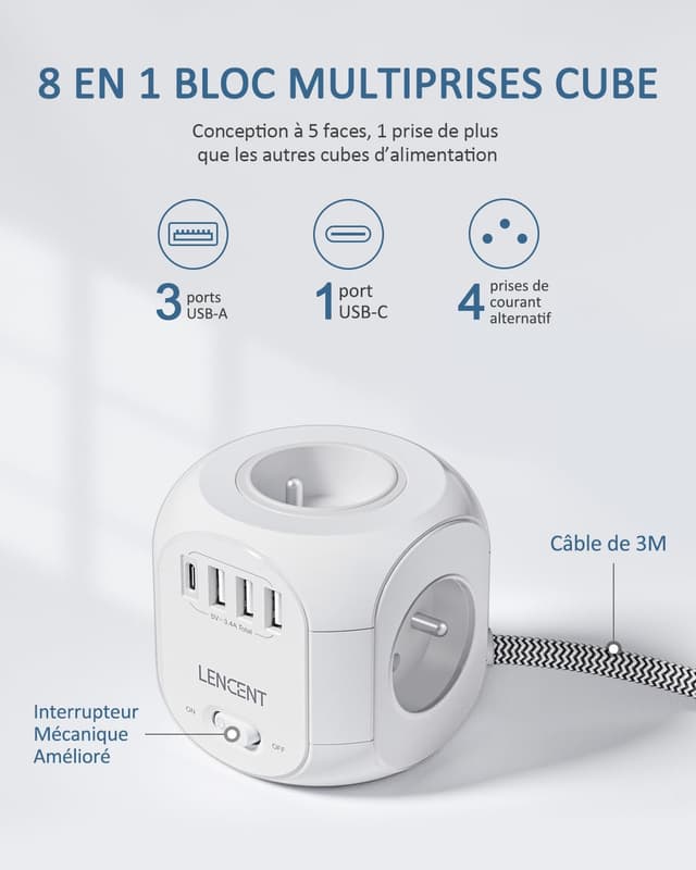 Thumbnail 1 de LENCENT Cube rallonge 3M 8 en 1