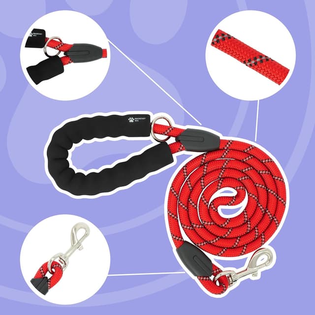 Detalle de Reichstadt Pets Guinzaglio in nylon morbido con impugnatura in EVA e moschettone girevole, riflettente, 1,5 m (25RSP084) – Rosso