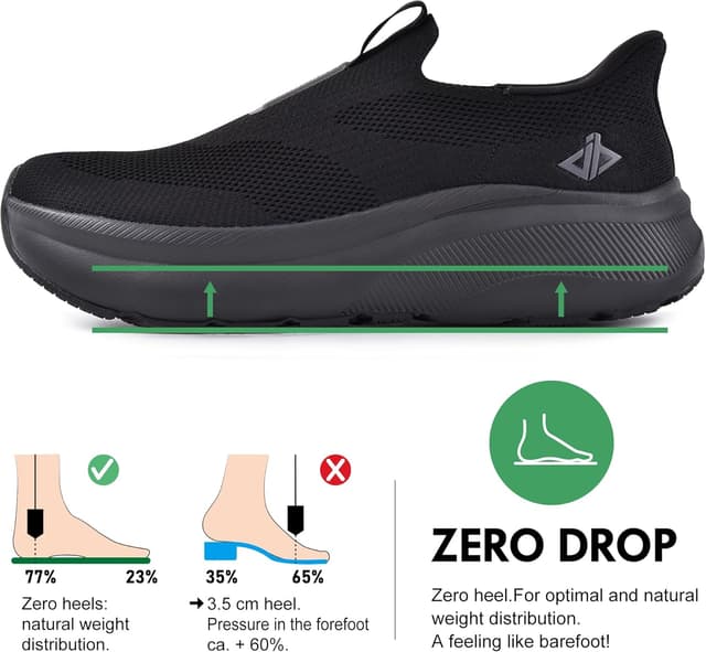 Detalle 1 de JACKSHIBO Mens Slip-On Wide Toe Box Trainers with Arch Support & Zero Drop Sole