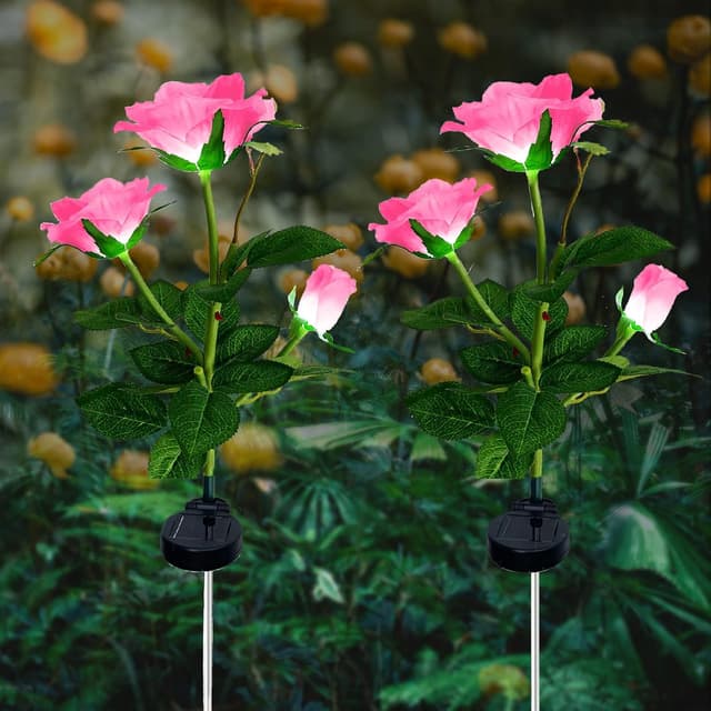 Detalle de ZVO 2er Set Solar-Rosenleuchten für den Außenbereich mit 6 LED (IP65)