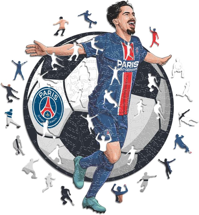 Detalle de Iconic Puzzles PSG Vitinha – puzzle en bois sous licence officielle (taille M, 270 pièces)