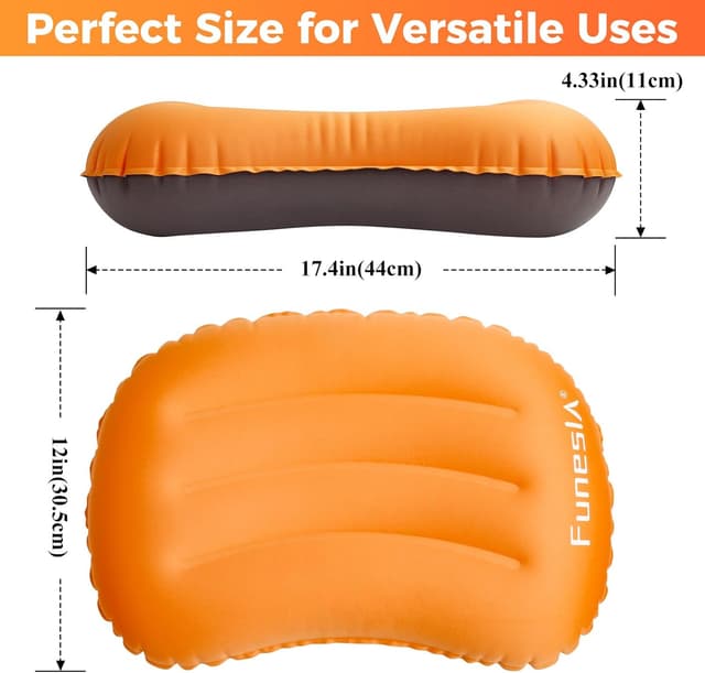 Detalle de Funesla Camping Pillow Inflatable (Compressible, Lightweight) – Backpacking, Hiking & Travel Pillow, Beach-Orange
