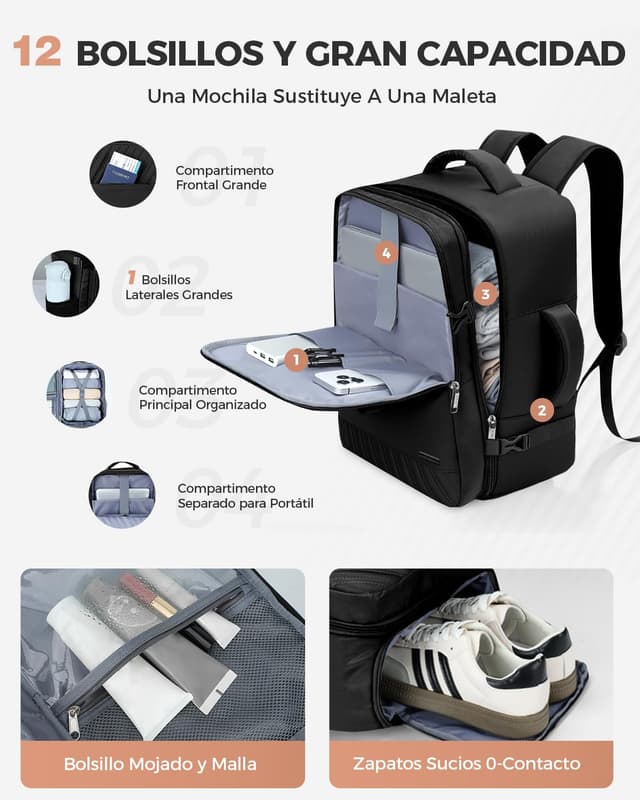 Thumbnail 4 de Lekespring Mochila Viaje Cabina 20L 40x20x25