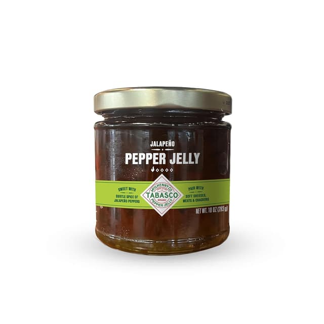 Detalle de TABASCO Pepper Jelly Jalapeño (süß-mild) – vegane, glutenfreie süße Paprika-Chili-Marmelade mit Jalapeños im 283-g-Glas