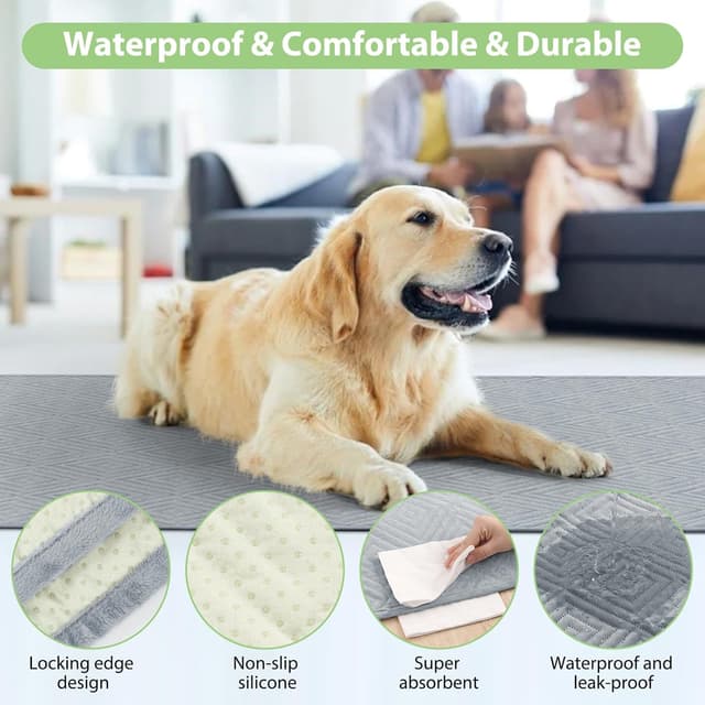 Detalle de TAIKURA Washable Pee Pads for Dogs (Reusable, Non-Slip) – 2 pack, light gray 92×122cm