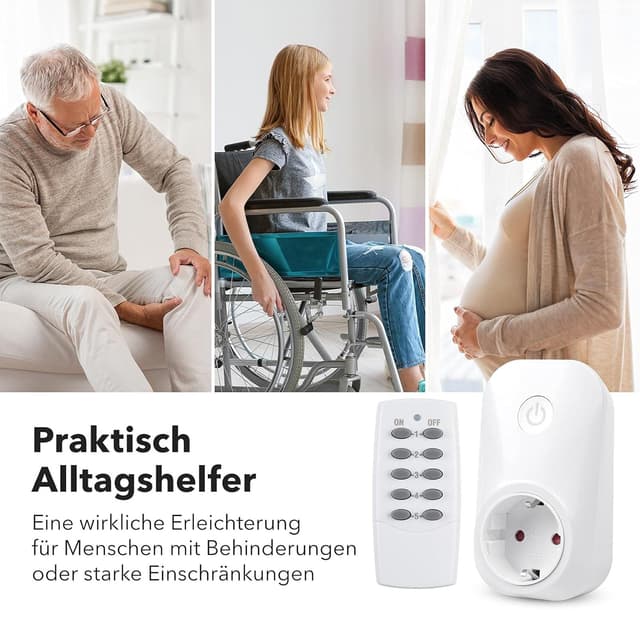 Detalle 2 de HBN Funksteckdosen-Set (4 Steckdosen) mit Fernbedienung, Reichweite 30 m, bis 3.680 W / 16 A, weiß