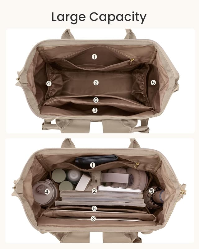 Detalle de LOVEVOOK Laptop-Rucksack Damen für 15,6 Zoll – 1 großer Trinkflaschen-Bereich, Weitöffnung & wasserabweisendes Polyester