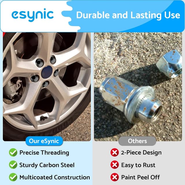 Detalle de eSynic 16-Piece Wheel Nuts Set for Ford (M12x1.5, 19mm Hex) Black Locking Nuts with Taper Washer