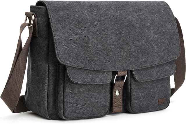 Detalle de S-ZONE Canvas Messenger Bag for Men – Vintage satchel crossbody with pockets for up to 15.3-inch laptops
