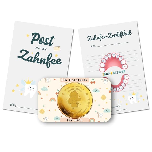 Detalle de Milaboo MilaBoo® Zahnfee Geschenkset „Goldene Glücksmünze“ mit Urkunde & Zahnzertifikat