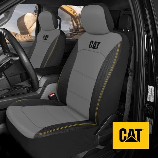 Detalle de Cat FlexHybrid Car Seat Covers (Gray) — PU Leather + 3D Mesh for Front Seats Only