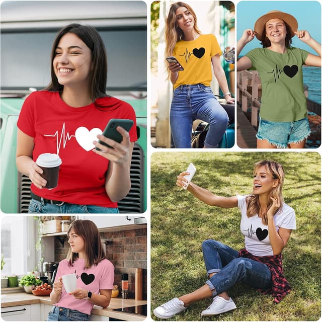 Detalle 2 de Yuson Girl T-shirt femme col rond manches courtes astronaute galaxie et cœur en coton