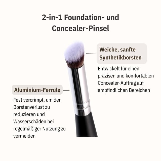 Detalle de ENERGY doppelseitiger Foundation- & Concealerpinsel 2-in-1 mit abgeschrägten, dichten veganen Synthetikborsten