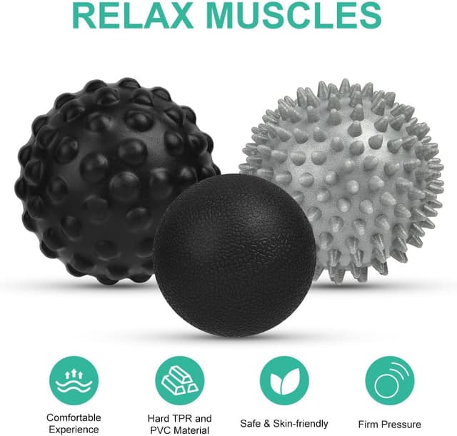 Detalle 2 de URAQT set da 3 palline massaggianti per automassaggio muscolare (diametri 6,3 cm, 7,5 cm, 7,4 cm)