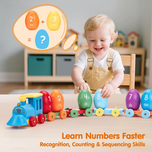 Detalle de hahaland Montessori dinosaur stacking train toy (18+ months) with Easter egg matching