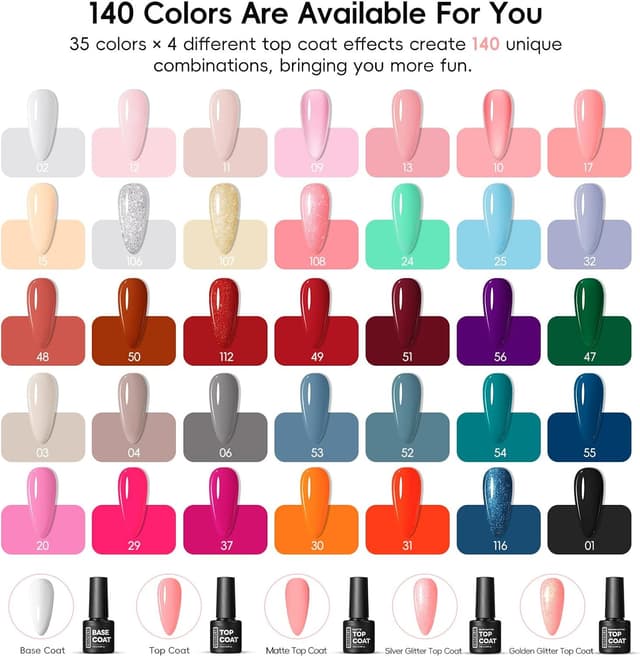 Thumbnail 6 de Kit COSCELIA 40 pièces de vernis semi-permanent : 35 couleurs + base coat et 4 top coats (mat, brillant, pailleté)