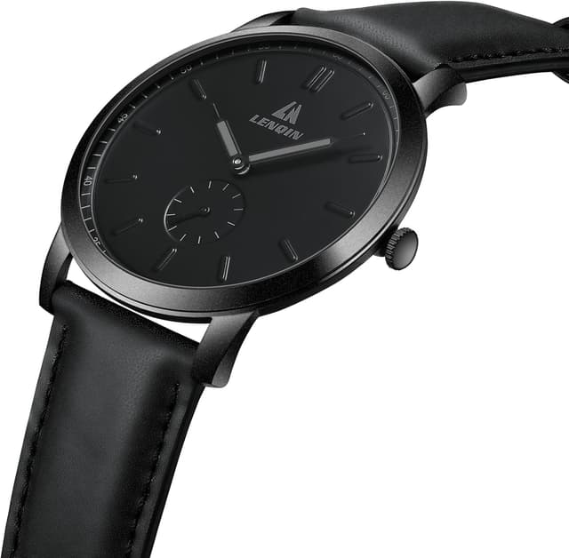 Detalle de LN LENQIN Herren-Armbanduhr mit Lederband, analoges Quarzwerk und 3 ATM Wasserschutz