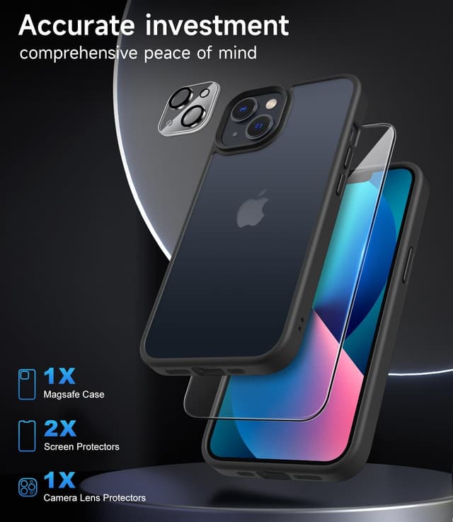 Detalle de Mootobo for iPhone 13 Case (6.1 inch) – 4 in 1 shockproof case with 2 screen protectors and lens protector, black