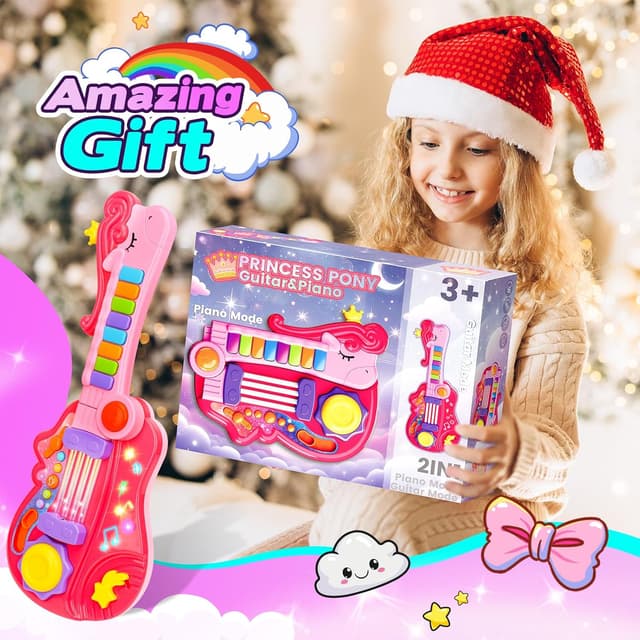 Thumbnail 6 de m zimoon Kids Toy Guitar 2 in 1 (folding guitar & piano) with strap, pink crown