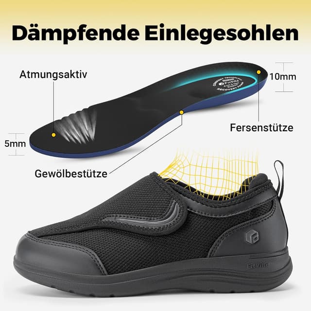 Detalle de FitVille Extra Weit Senioren Hausschuhe für Damen mit Klettverschluss – Gesundheitsschuhe bis Gr. 42,5