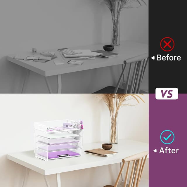 Detalle 2 de SUPEASY 5-stufiger Schreibtisch-Organizer mit Griff und abnehmbarem Stifthalter (weiß)