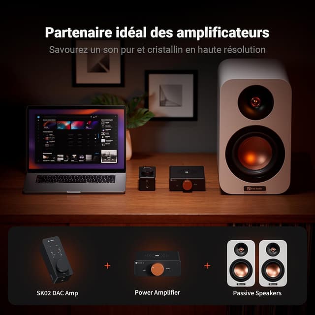 Detalle de Fosi Audio SK02 DAC USB-C vers AUX : convertisseur audio numérique/analogique et amplificateur casque 4,4 mm + 3,5 mm