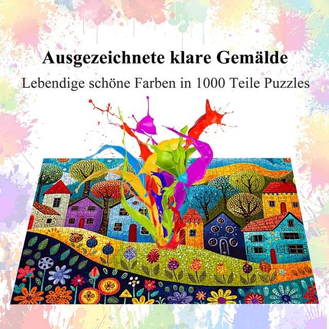 Detalle 2 de Bullglesup Puzzle für Erwachsene mit 1.000 Teilen „Painting Houses“ (70 x 50 cm) inkl. Poster