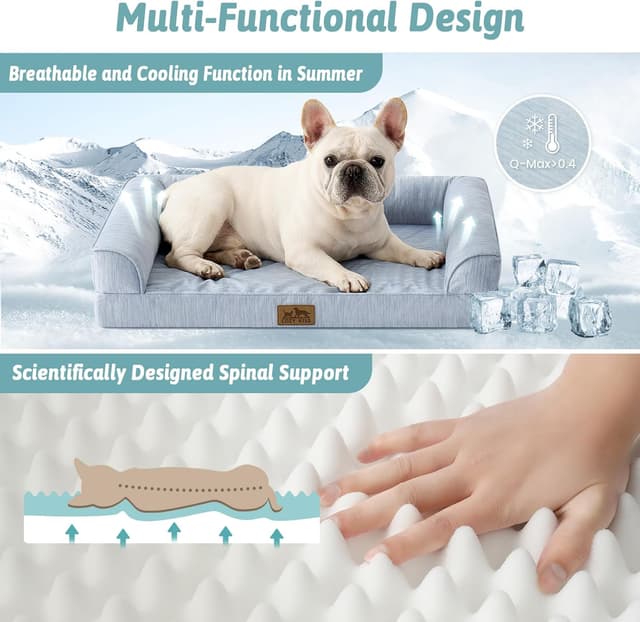 Detalle de COZY KISS Cooling Dog Bed Mat with Orthopaedic Support, Removable Washable Cover (Medium, Light Blue)