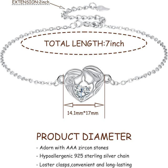 Detalle 2 de Bracelet Yinsen femme en argent sterling 925 réglable avec pendentif cœur (17 + 4 cm)