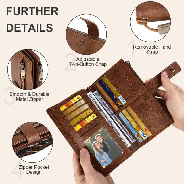 Detalle de Vicloon portefeuille femme en cuir PU RFID, format 20 x 11 x 4 cm avec 24 emplacements et poche zippée