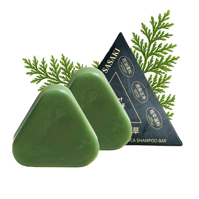 Detalle de Nature Triangle Shampoo Bar (2er-Set) Nature Green – festes pflanzliches Dusch-/Shampoo-Bar in Dreiecksform