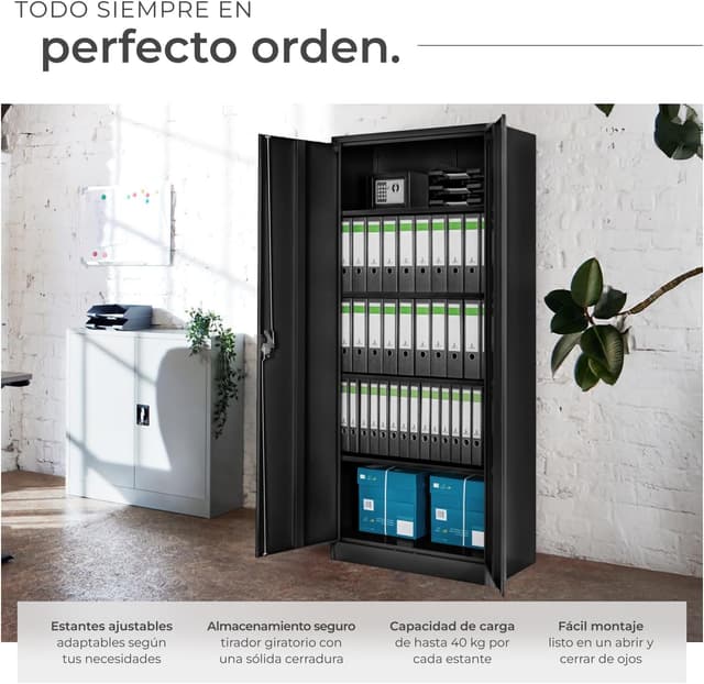 Thumbnail 4 de tectake Armario Archivador 180x80x40 cm negro