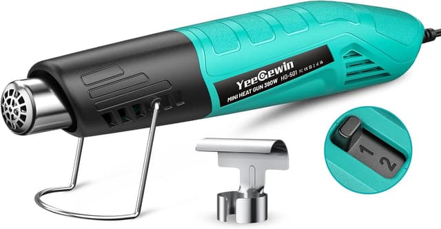 Detalle de Yeegewin Dual Temp Heat Gun (249°C–455°C) – 380W mini hot air gun for crafts, shrink wrap and vinyl