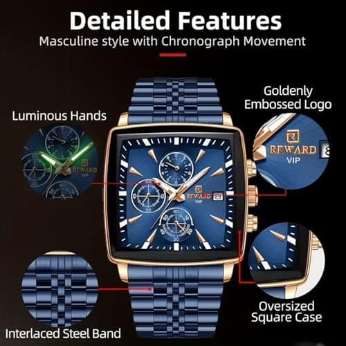 Detalle 2 de FORSINING reloj de cuarzo para hombre con cronógrafo multifunción y caja/correa de acero inoxidable azul (Blue)