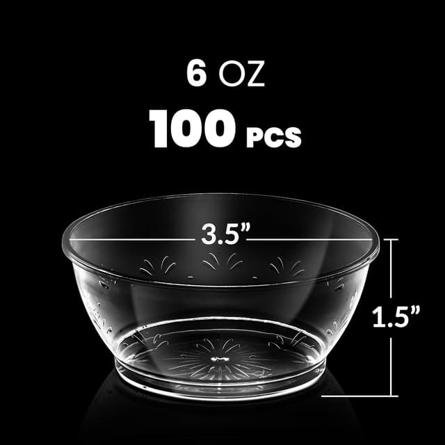 Detalle 2 de JoyServe Clear Mini Plastic Bowls (Bulk 100 Pack) — 6 oz Disposable Dessert & Serving Bowls