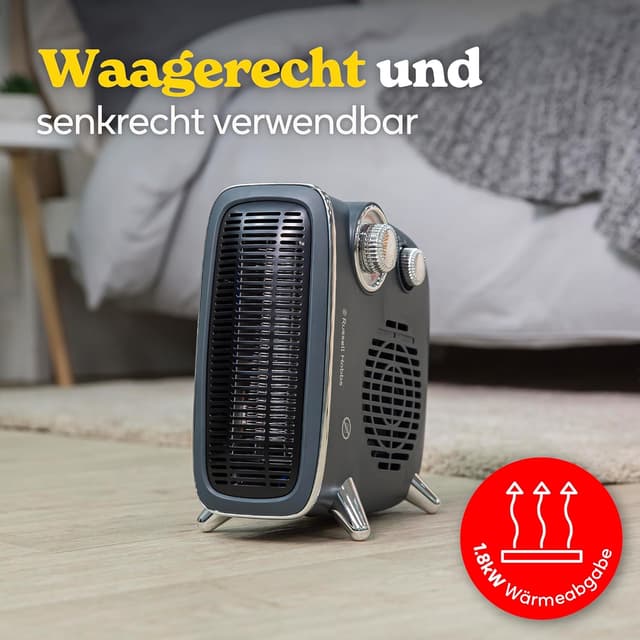 Detalle 2 de Russell Hobbs RHRETHFH1001G termoventilatore retrò orizzontale/verticale 1800 W con termostato regolabile