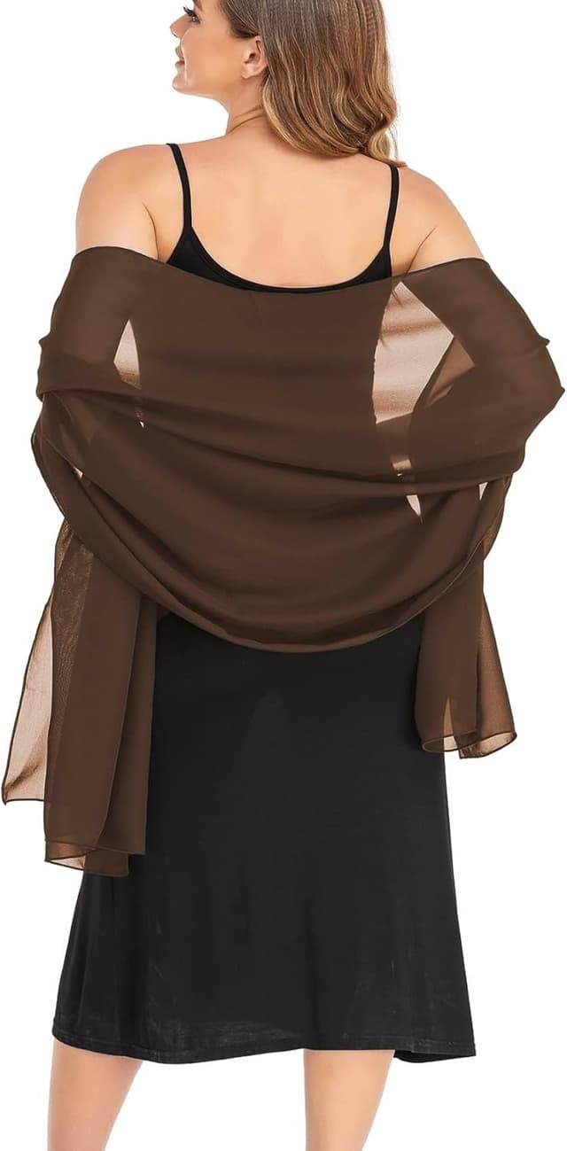 Thumbnail 6 de Pukguro Sheer Chiffon Shawl & Wrap for Evening Dresses (Black)