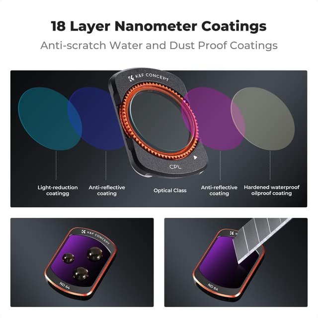 Detalle de K&F CONCEPT HD CPL + ND16/ND64/ND256 Filter Kit for DJI Osmo Pocket 3 Creator Combo