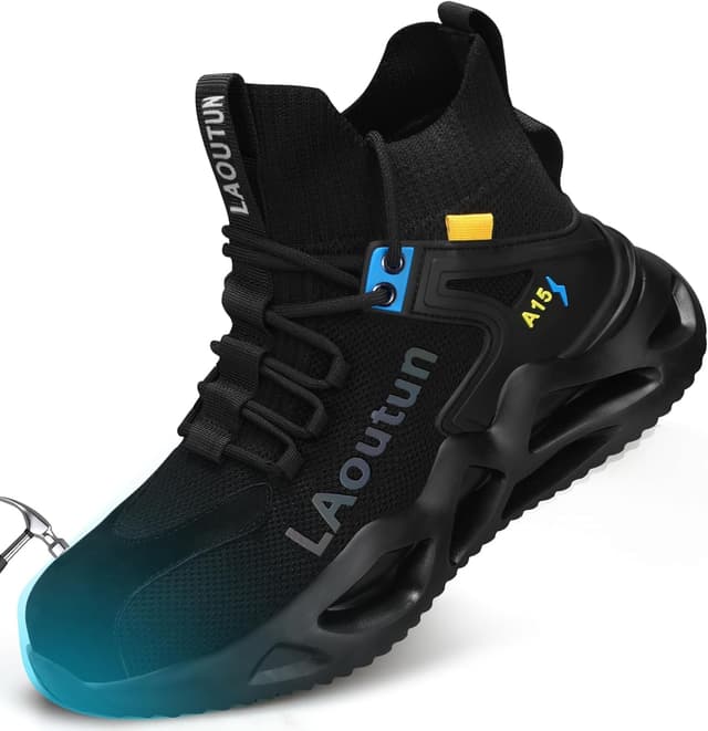 Detalle de LAoutun Safety Trainers steel toe cap work shoes for men (dark black)