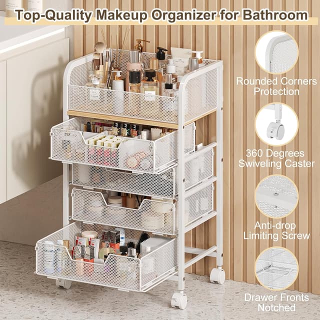 Thumbnail 4 de Hongtamoya Makeup Cart Organizer 4-Drawer White