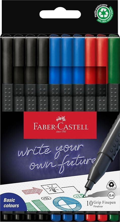 Detalle de Faber-Castell Grip Finepen Office 151691 ✏️ Set de 10 rotuladores finos
