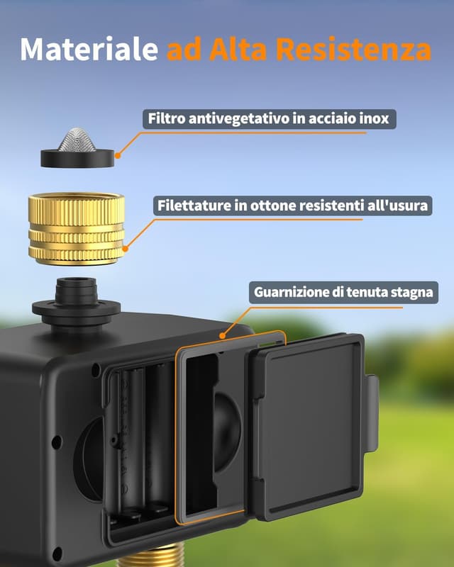 Detalle de Diivoo Centralina Irrigazione WiFi 2 Zone con ingresso/uscita in ottone WT-09W, timer smart per giardino e controllo Alexa