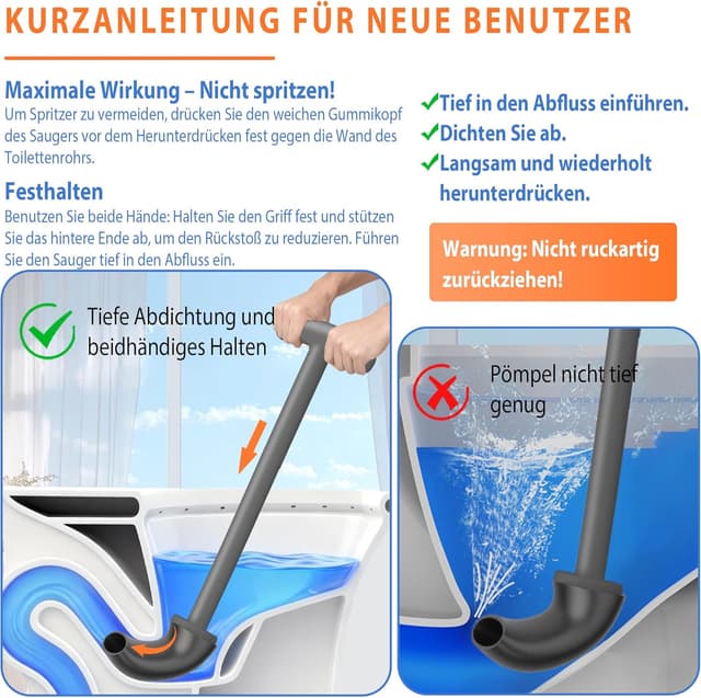 Detalle de Cinola Toiletten-Pömpel mit Halter (wandmontiert, mit verstecktem Halter, Doppelgriff, grau)