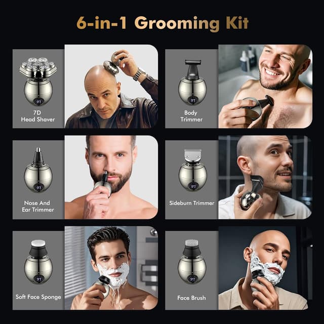 Detalle de iWarmbase Magnetic Head Shaver for Men (2025) with LED display, IPX6 waterproof, detachable magnetic head