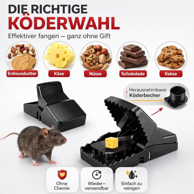 Detalle 2 de XXL Rattenfalle 21 cm (2er Pack) – große Schlagfalle für Ratten, wiederverwendbar