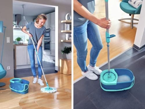 Detalle de Leifheit Clean Twist Disc Mop Ergo 2.0 (Click System) set de fregona rotatoria con palo telescópico