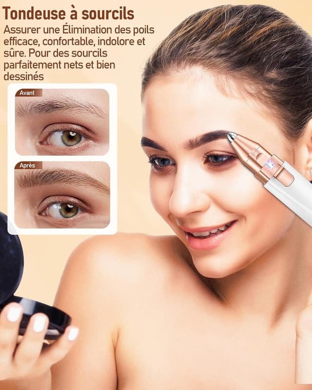 Detalle 2 de Tondeuse à sourcils & rasoir visage femme 2 en 1 rechargeable avec lumière LED